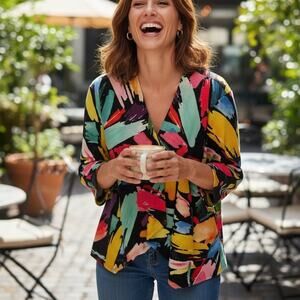 Trisha Tyler Colorful Plush Cardigan Womens Size 1X Artsy Funky Jacket